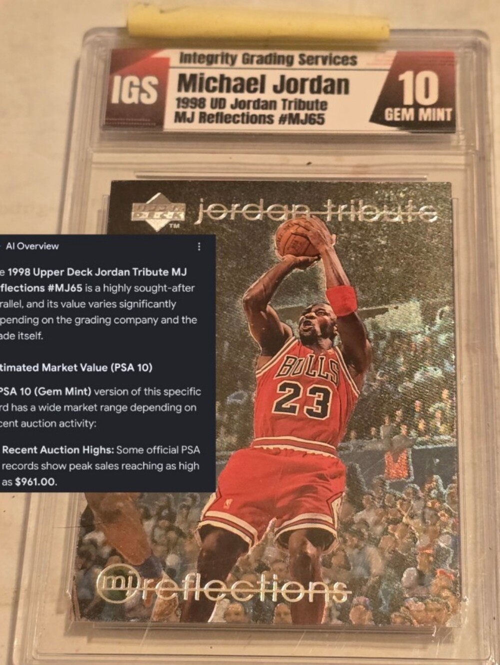 GEM MINT 10 NBA Michael Jordan Tribute "Reflections" Trading Card